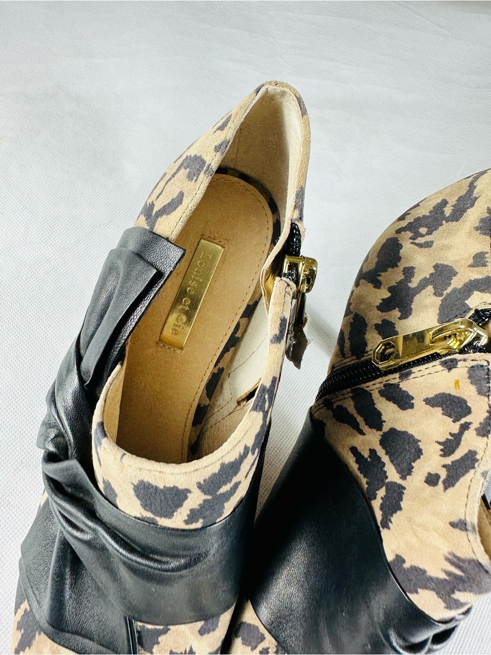 Leopard Print Peep-Toe Heels with Black Bow Accent - Picture 6 of 15